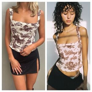 NWT Miaou Imogene Corset Brown Toile Floral Sleeveless Top size L